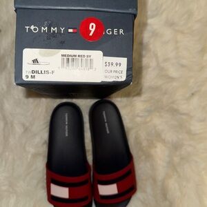 Tommy Hilfiger Red and Navy Slides